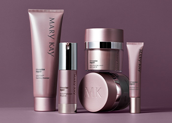 TimeWise Repair Regimen, featuring five products standing up, some of them stacked, pictured over a dark purple background