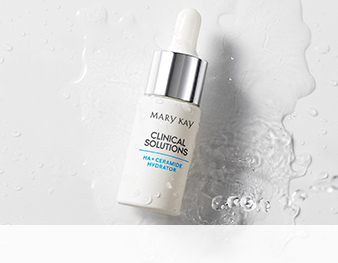 Close up of Mary Kay Clinical Solutions HA + Ceramide Hydrator against liquid background